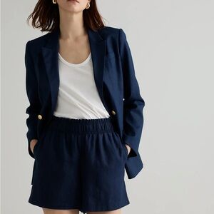 QUINCE Classic Preppy Navy Cotton Chino High Waist Bermuda Short w/ Stretch Sz 8